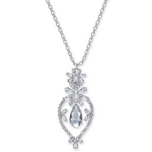 Silver Crystal & Imitation Pearl Pendant Necklace